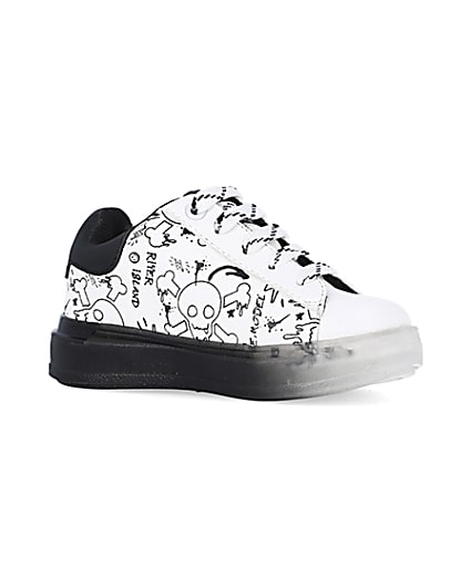 360 degree animation of product Mini boys white graphic print wedge trainers frame-17