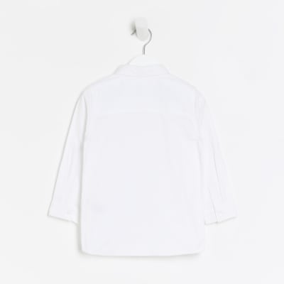 Mini boys white long sleeve oxford shirt River Island