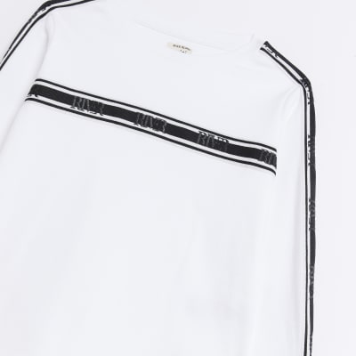 Mini Boys White Long sleeve Taped T-shirt