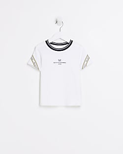 Mini boys white Maison Riviera taped t-shirt