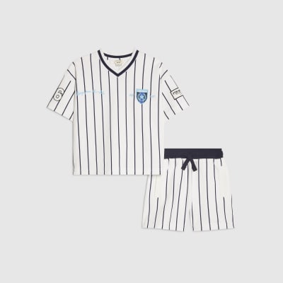 Mini Boys White Oversized Stripe T-Shirt Set