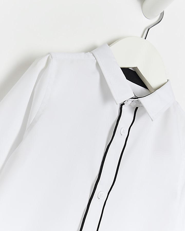 Mini boys White Piped trim long sleeve Shirt