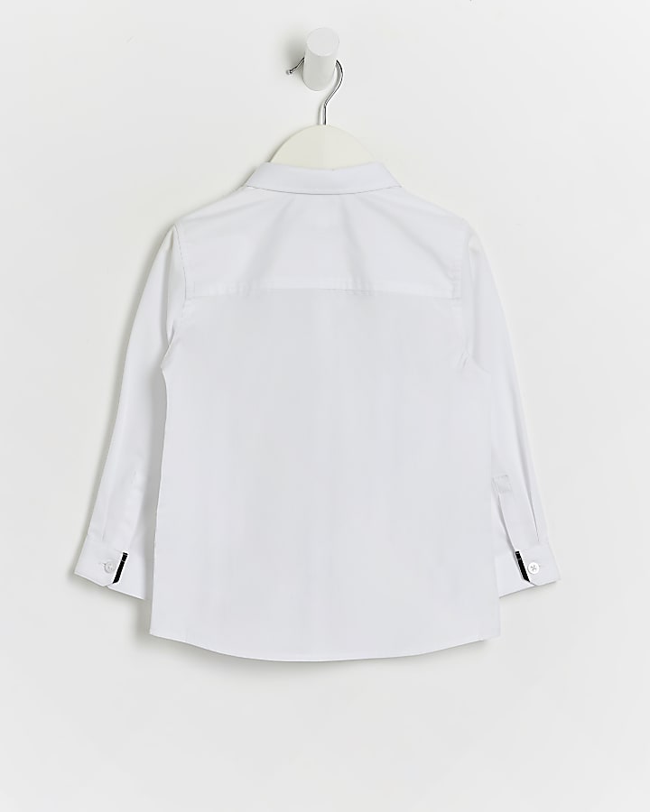 Mini boys White Piped trim long sleeve Shirt
