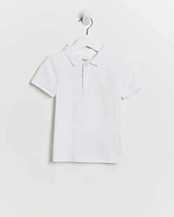 Mini boys white pique short sleeve polo shirt