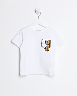 Mini boys white pocket graphic t-shirt