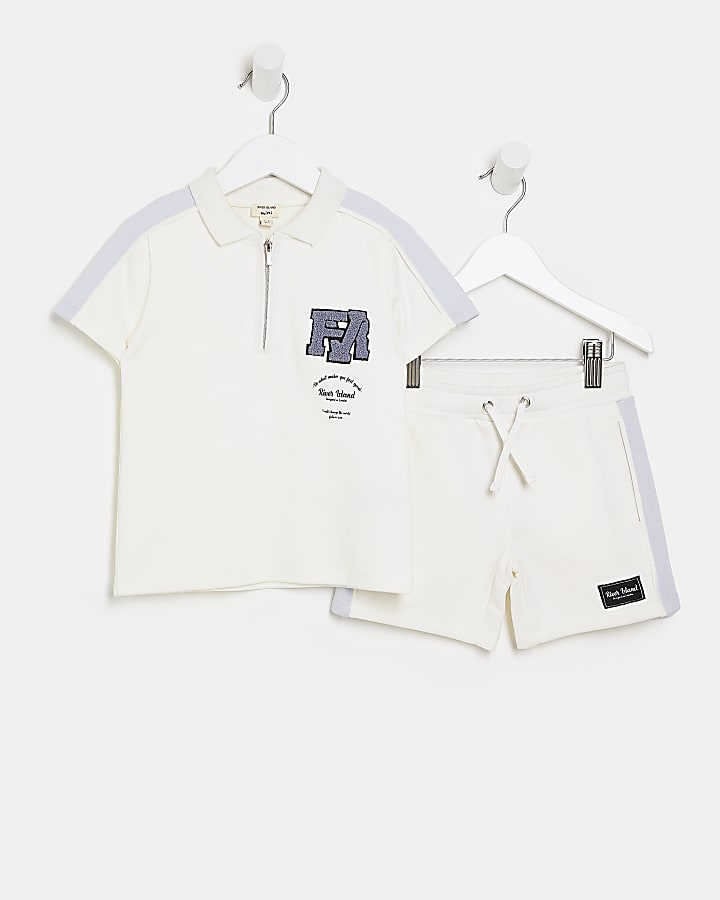 Mini boys white polo shirt and shorts outfit