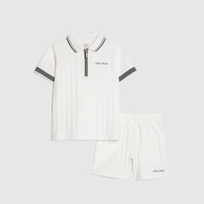 Mini Boys White Polo Shirt And Shorts Set