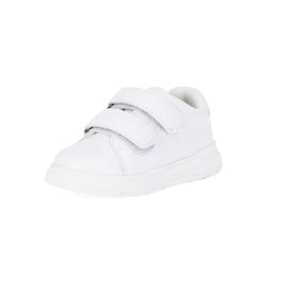 Mini Boys White Pu Velcro Embossed Trainers | River Island