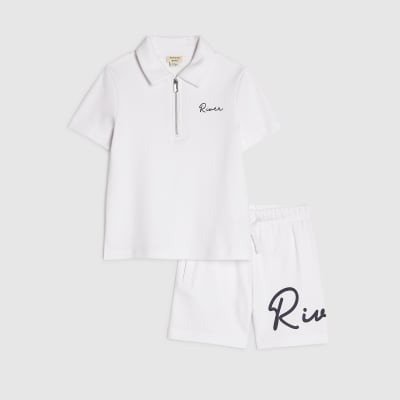 Mini Boys White RI Polo Shirt And Shorts Set