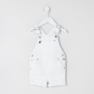 white denim dungaree shorts