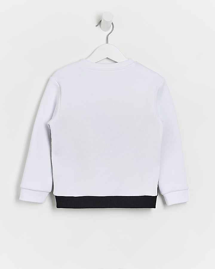 Mini Boys White Sporty Blocked Sweater