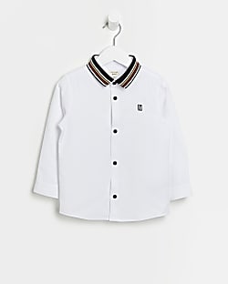 Mini Boys White Stripe Collar Oxford Shirt