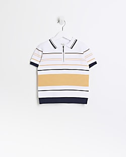 Mini boys white stripe polo shirt