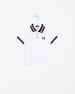 Mini boys White stripe Tipped Polo shirt
