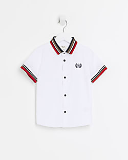 Mini boys white striped trim oxford shirt