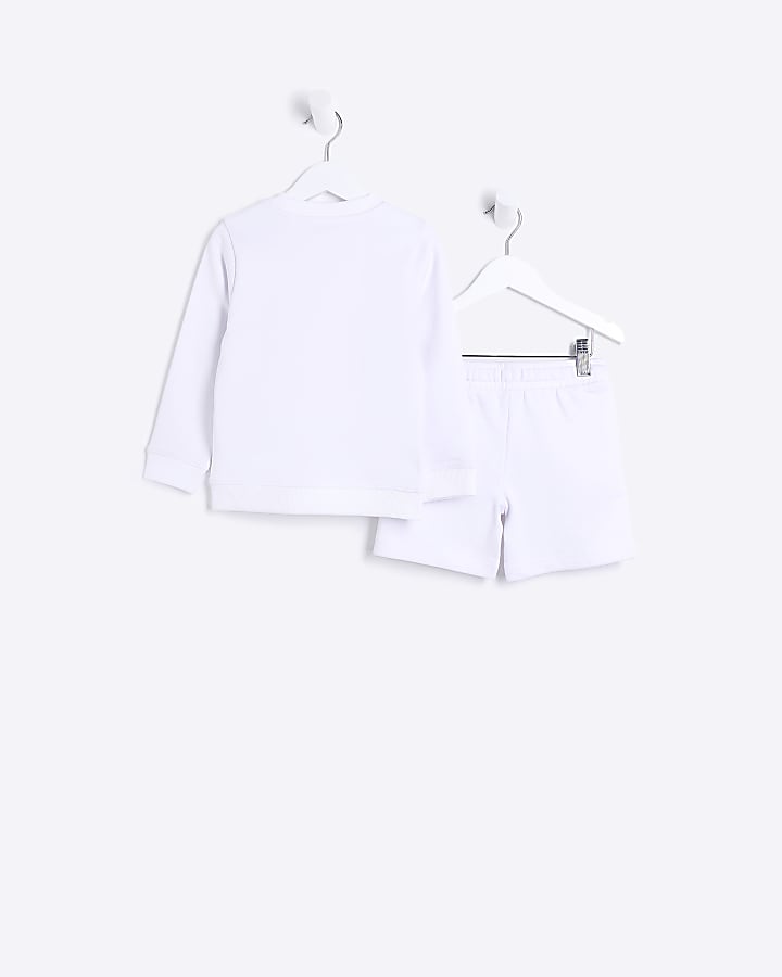 Mini Boys White Sweatshirt and Shorts Set