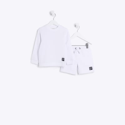 Mini Boys White Sweatshirt and Shorts Set