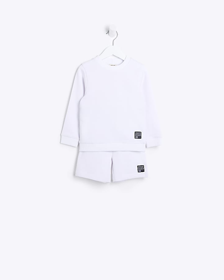 Mini Boys White Sweatshirt and Shorts Set