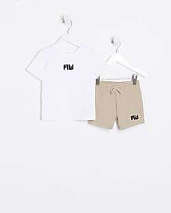 Mini boys white t-shirt and shorts set
