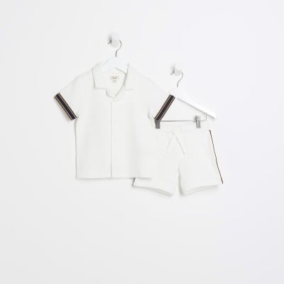 Mini boys White Textured Revere shirt Set