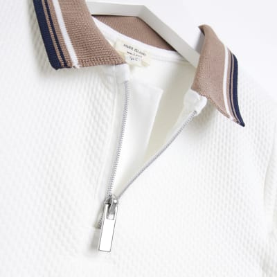 Mini Boys White Tipped Textured Polo Shirt