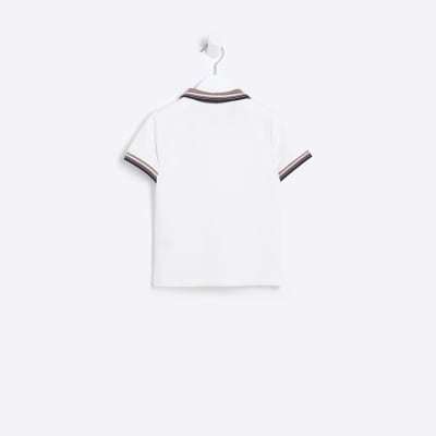 Mini Boys White Tipped Textured Polo Shirt