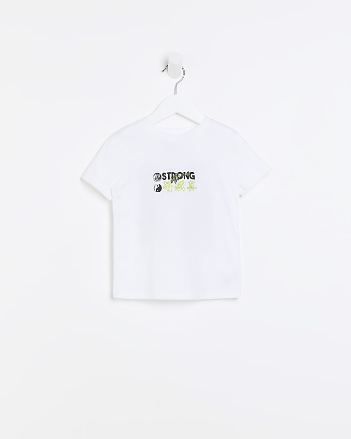 Mini boys White young strong t-shirt