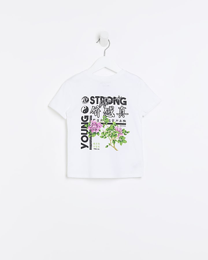 Mini boys White young strong t-shirt