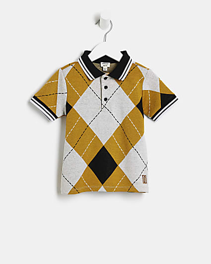 Mini Boys Yellow Argyle Check Polo Shirt