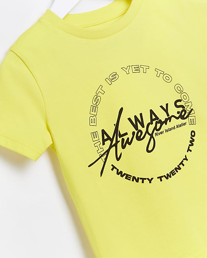 Mini boys yellow graphic print t-shirt