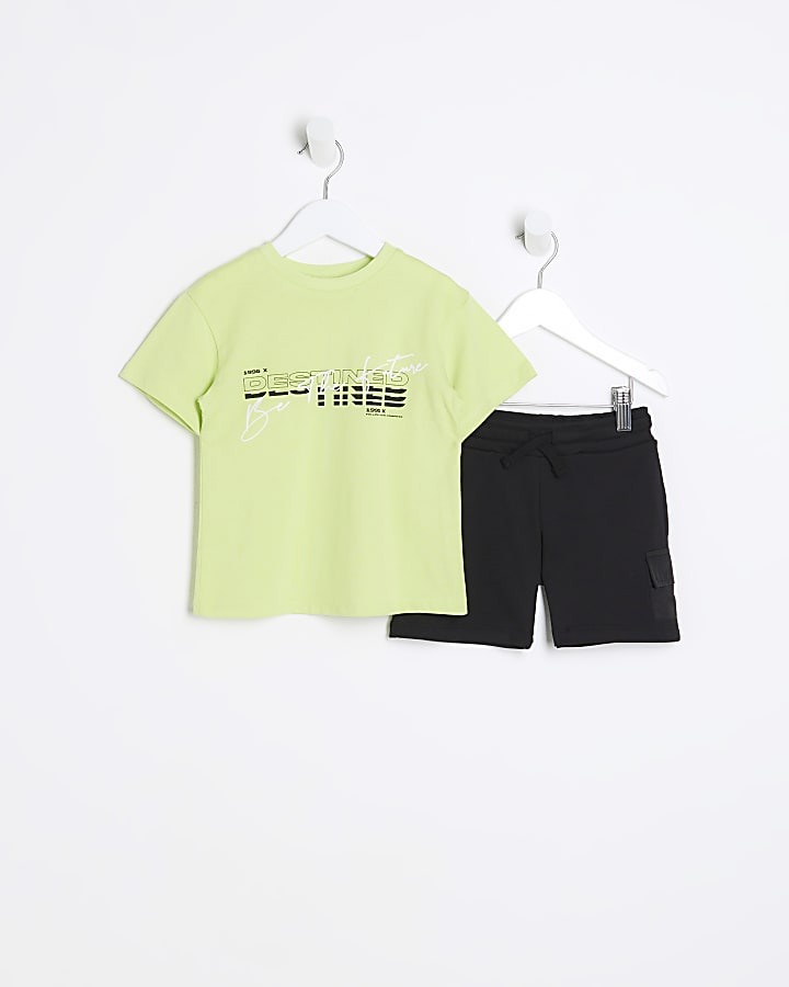 Mini boys yellow print t-shirt and shorts set