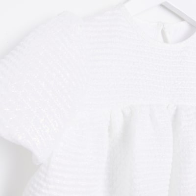Mini girl white bubble smock dress