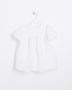 Mini girl white bubble smock dress