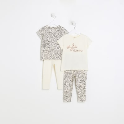 Mini girls Beige animal print multipack
