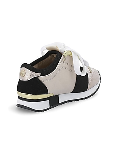 360 degree animation of product Mini girls beige elasticated runner trainers frame-12