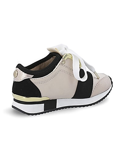 360 degree animation of product Mini girls beige elasticated runner trainers frame-13
