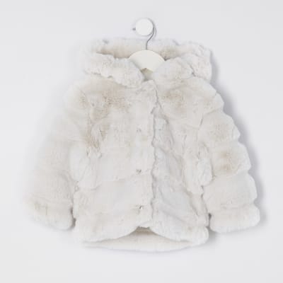 girls faux fur hooded coat