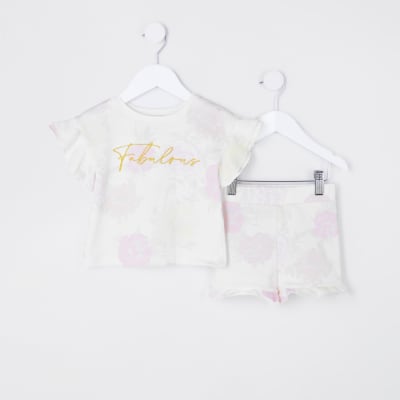 Mini Girls Beige Floral T Shirt And Short Set River Island
