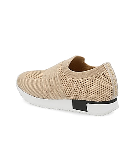 360 degree animation of product Mini girls beige knit runner trainers frame-5