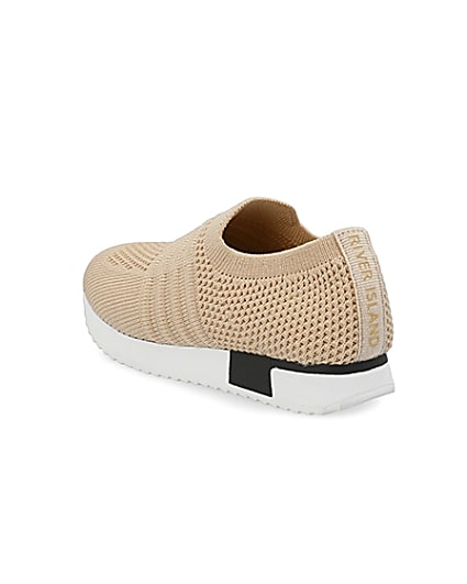 360 degree animation of product Mini girls beige knit runner trainers frame-6