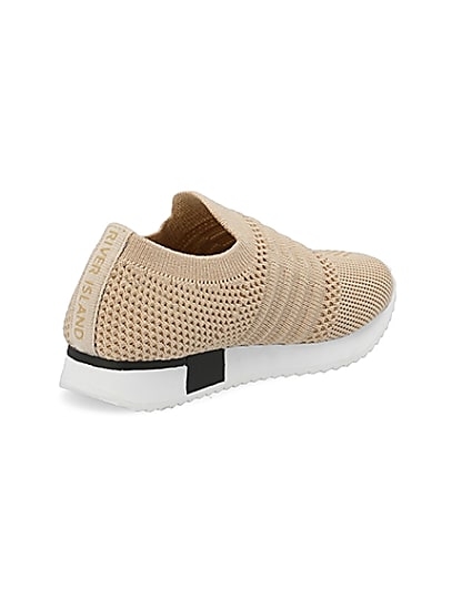 360 degree animation of product Mini girls beige knit runner trainers frame-12