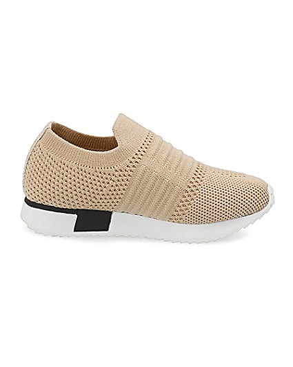 360 degree animation of product Mini girls beige knit runner trainers frame-15