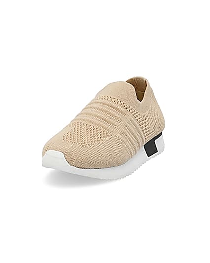 360 degree animation of product Mini girls beige knit runner trainers frame-23