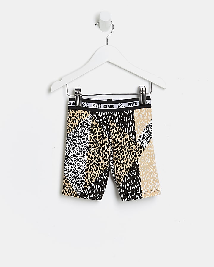 Mini girls beige leopard print cycling shorts