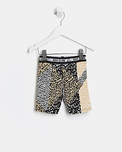 Mini girls beige leopard print cycling shorts