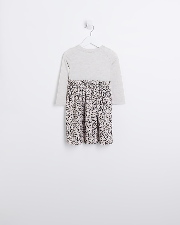 Mini Girls Beige Leopard Print T-shirt Dress