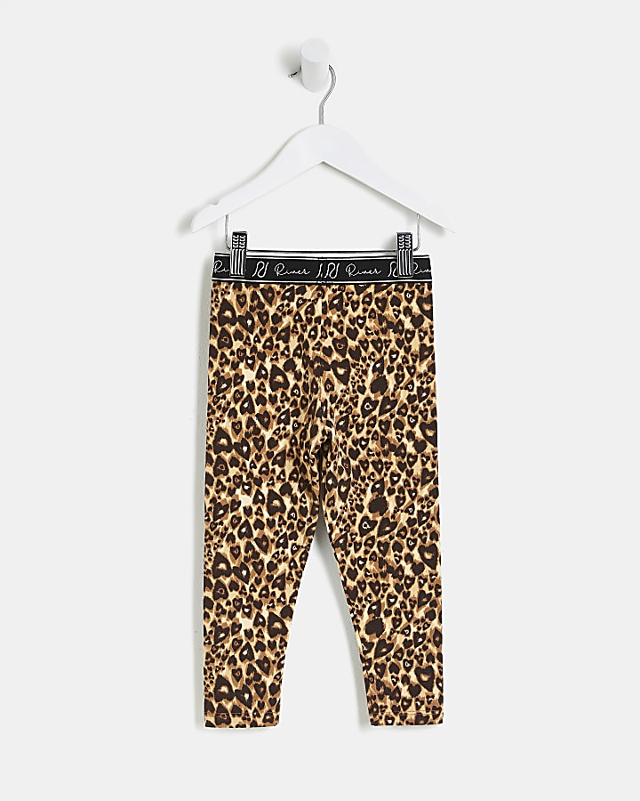 Mini Girls Beige Leopard Waistband Leggings