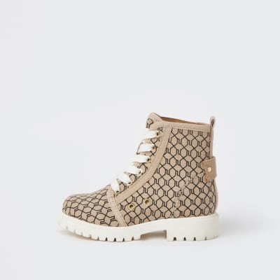 monogram lace up boots