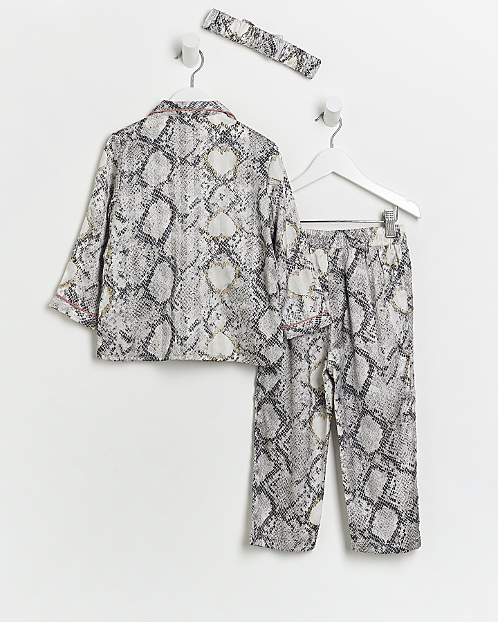 Mini Girls Beige Snake Print Satin Pyjama Set