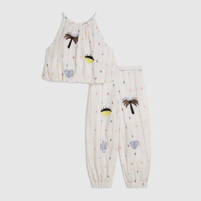 Mini Girls Beige Stripe Hareem Top Set